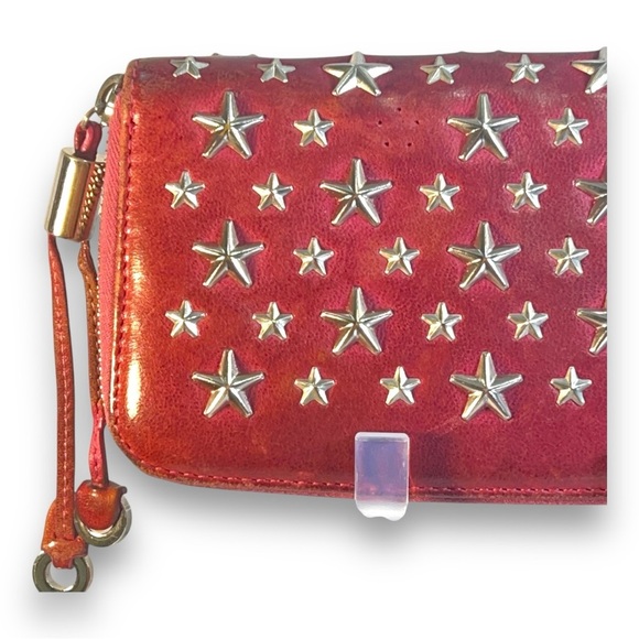 JIMMY CHOO red  & Silver Tone Star Studded Wallet with Authentication Card 💕 - Picture 7 of 15